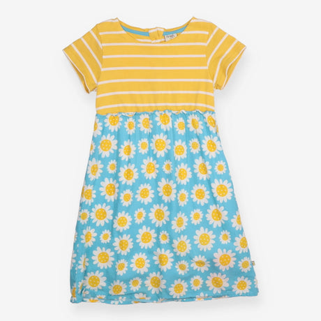 Summer Dress Half Yellow Strips and Half Blue 