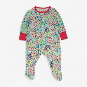 Sleepsuit Floral Garden Insects Pink Cuffs
