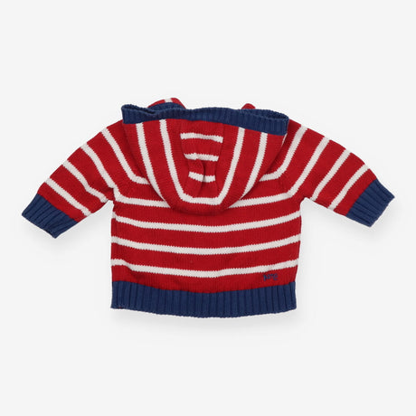 Cardigan hood red white stripe bear