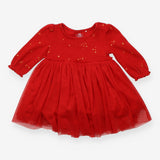 Dress red rib top LS net skirt stars