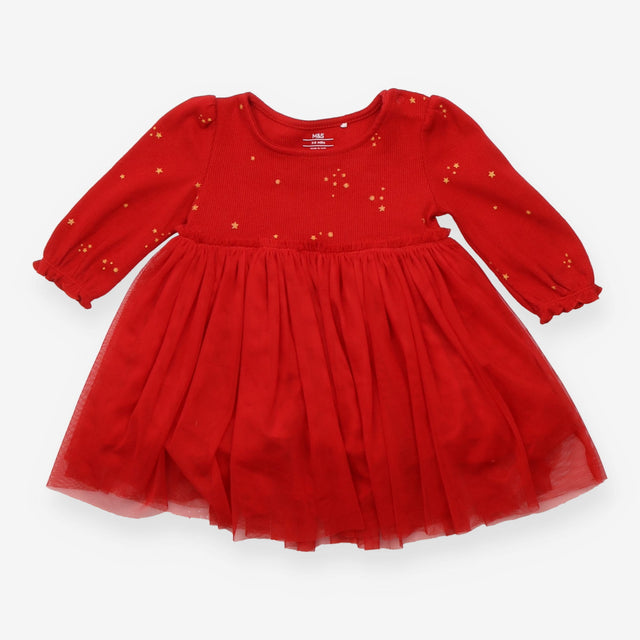Dress red rib top LS net skirt stars