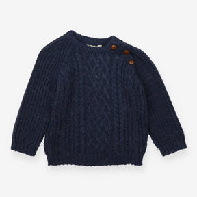 Navy Knit Sweater Brown Buttons 