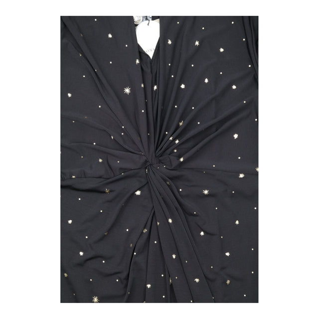 Black Gold Star Print Twist Front Long Sleeve Midi