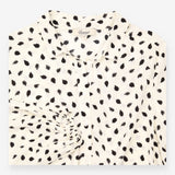 Cream Black Leaf Print Collared Long Sleeve Blouse