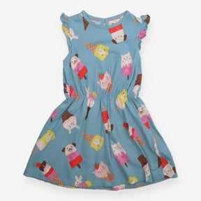 Dress sleeveless blue ice crem cats and dogs