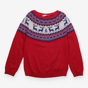 Sweater Knit Reindeer Fairisle Pink and Blue