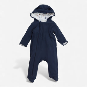 Pramsuit Ribbed Jersey navy with bear Lined Hood