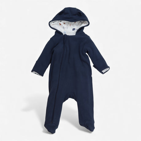 Pramsuit Ribbed Jersey navy with bear Lined Hood