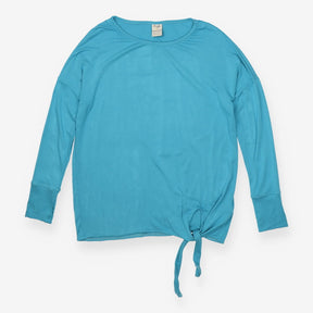 Tie hem long sleeve top in tobermory teal