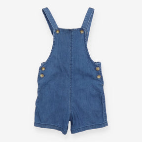 Dungarees Shortie Blue with Brown Buttons