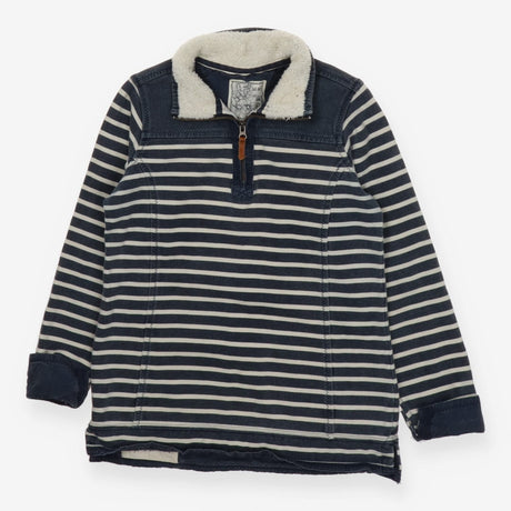 Half-zip sweater blue stripe with fleece collar