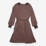 Printed Dress Navy Multi Long Sleeve Gathered Wais