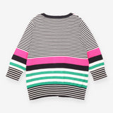 Cardigan Black White Pink Green Striped Embellishe