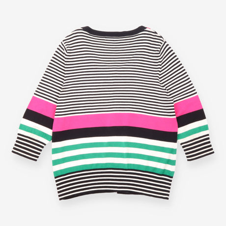 Cardigan Black White Pink Green Striped Embellishe