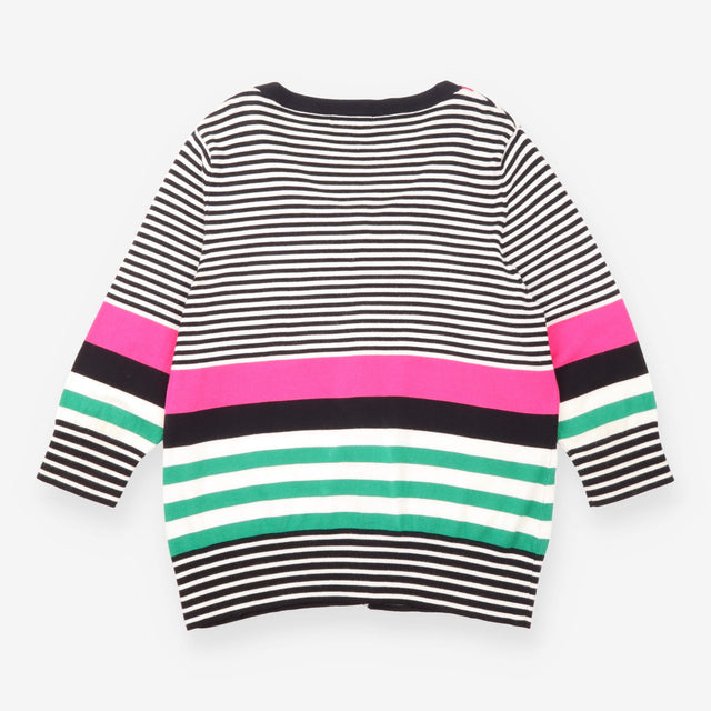 Cardigan Black White Pink Green Striped Embellishe
