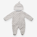 Popper Sleepsuit and Hat White with Elephants