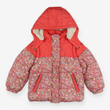 Puffer Coat Red and Pink Floral Removable Sleeves