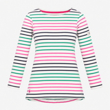 White Pink Green Navy Striped Long Sleeve Breton T