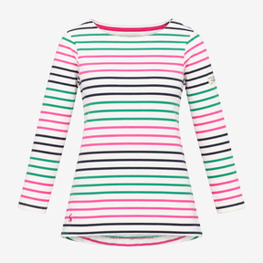 White Pink Green Navy Striped Long Sleeve Breton T