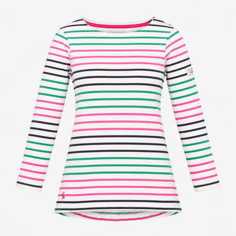 White Pink Green Navy Striped Long Sleeve Breton T