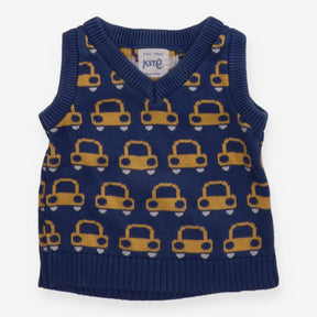 Blue and yellow car sweater vest
