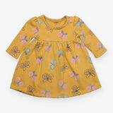 Jersey Dress Lined Mustard with Butterflies