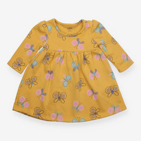 Jersey Dress Lined Mustard with Butterflies