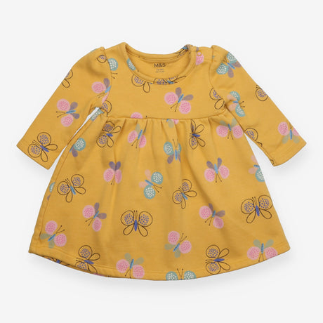Jersey Dress Lined Mustard with Butterflies