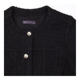 Mini Dress Black Bouclé Gold Button Short Sleeve