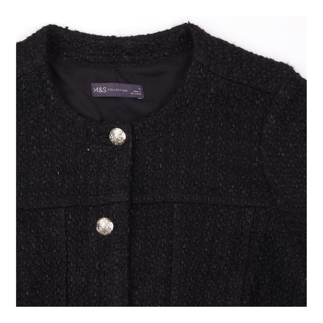 Mini Dress Black Bouclé Gold Button Short Sleeve