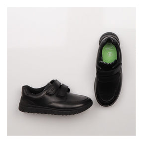 Black school shoes leather 2 velcro strap