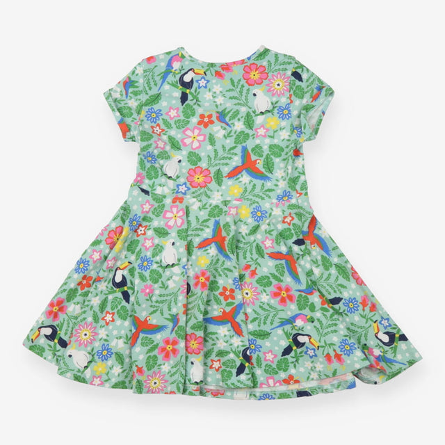 Dress Short Sleeve Green Tropical Bird Print