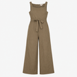 Jumpsuit Olive Green Linen Blend Pinstripe Wide Le