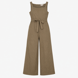 Jumpsuit Olive Green Linen Blend Pinstripe Wide Le