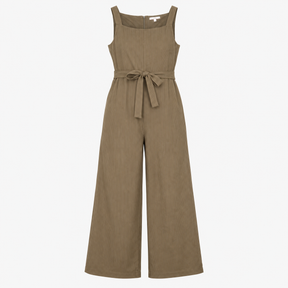 Jumpsuit Olive Green Linen Blend Pinstripe Wide Le