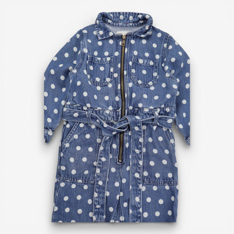 Jumpsuit Denim Collared White Spotted