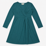 Dress Dark Teal Bamboo Blend Wrap V-Neck Long Slee