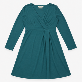 Dress Dark Teal Bamboo Blend Wrap V-Neck Long Slee