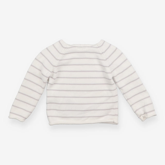 Sweater knit white grey striped with sheep