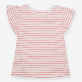 T-shirt frill sleeve pink stripe