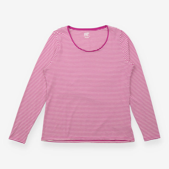 Magenta Striped Scoop Neck Long Sleeve Top