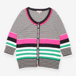 Cardigan Black White Pink Green Striped Embellishe