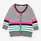 Cardigan Black White Pink Green Striped Embellishe