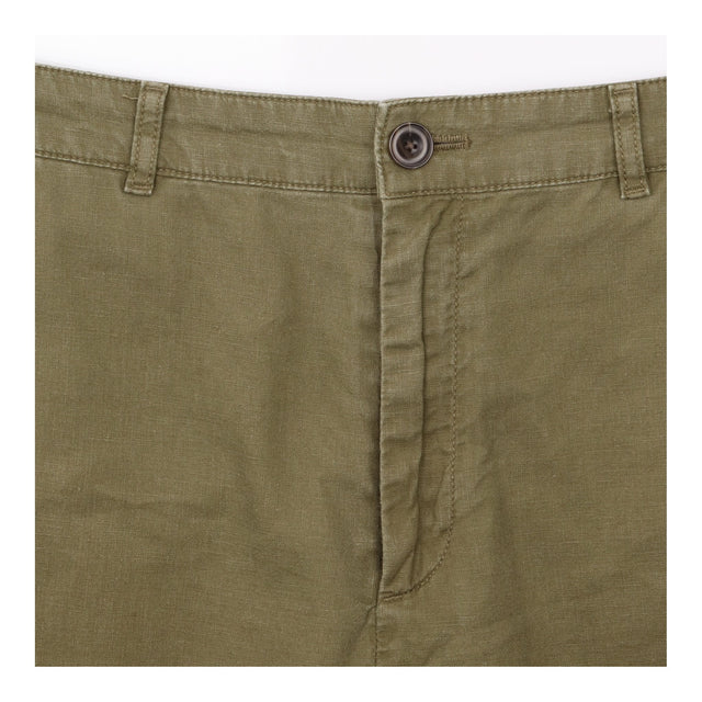 Trousers Cotton Linen Blend Pull On Olive Green