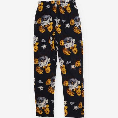 Blue Floral Straight Leg Trousers Ankle Zip Pocket
