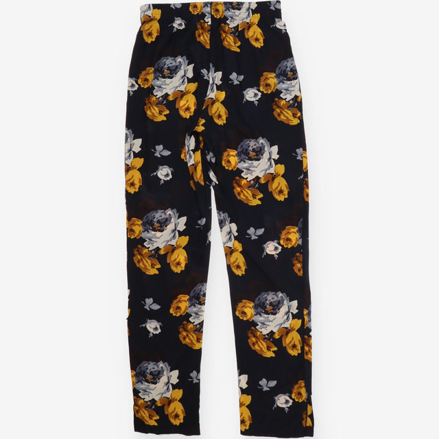 Blue Floral Straight Leg Trousers Ankle Zip Pocket