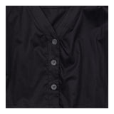 Black 100% Cotton Deep V Neck Button Down Tie Hem 