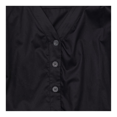 Black 100% Cotton Deep V Neck Button Down Tie Hem 