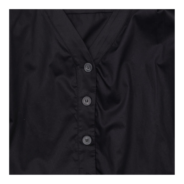 Black 100% Cotton Deep V Neck Button Down Tie Hem 