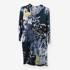 Floral Linen‑Blend Long‑Sleeve Collared Button Dre